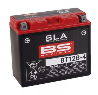 Baterie activată din fabrică BS-BATTERY BT12B-4 (YT12B-4) SLA 12V 10Ah 210A. Acumulator AGM fără întreținere, rezistent la vibrații, ideal pentru moto și ATV cu cerințe ridicate de pornire.
