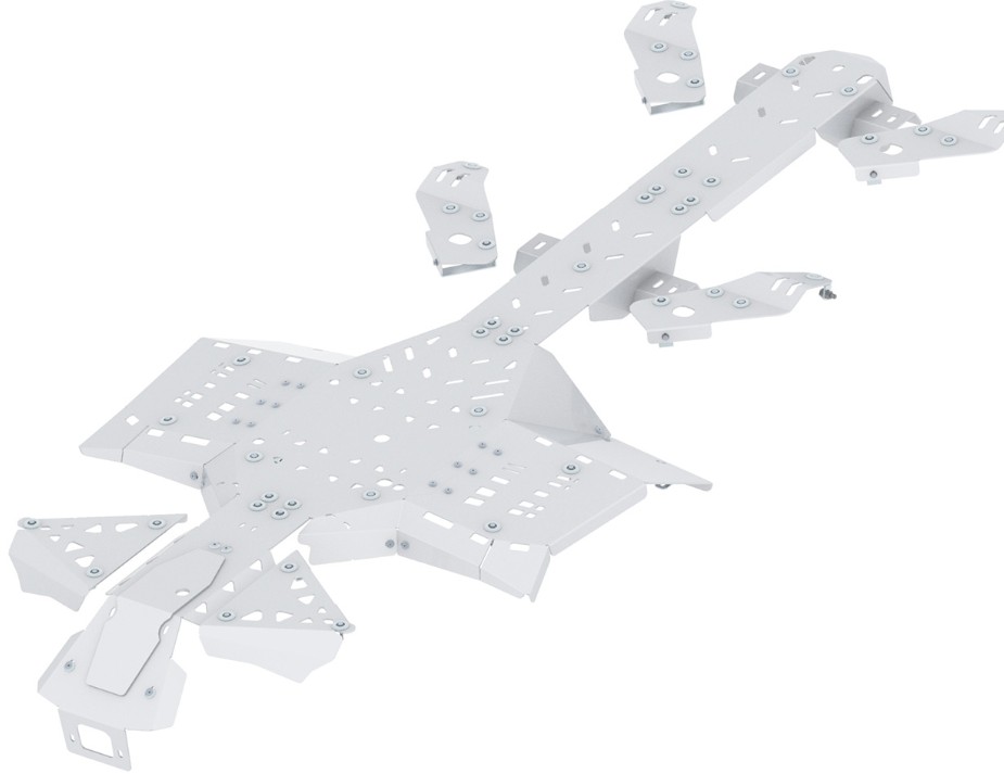 Skid plate aluminiu Iron Baltic pentru Can-Am Outlander 6x6 450 MAX (cod 02.29200): 4 mm, protecție fund și brațe față/mijloc/spate, armătură frontală, decupaje drenaj, schimb ulei, montaj rapid, pachet complet instrucțiuni, greutate 27 kg