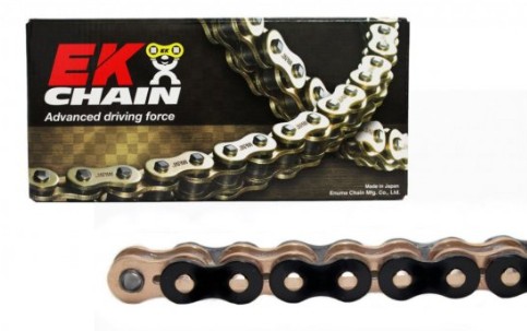 Lanț EK 520 SRX2 QX-Ring 120 zale Black/Gold/GP – durabilitate superioară, frecare redusă și performanță constantă. Potrivit pentru motociclete street, sport și touring.