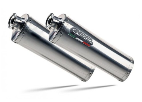 Dual slip-on GPR TRIOVAL D.119.2.TRI inox polisat cu db killers detașabili și racorduri evacuare omologată cu sunet plin look clasic și greutate redusă.